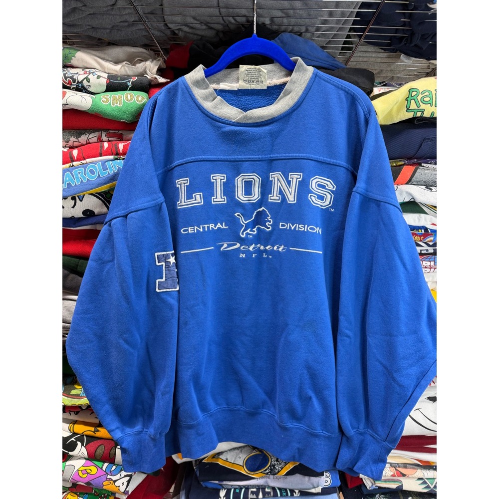 Vintage Lee Sport Detroit Lions NFL Sweatshirt Blue XXL Central Division 6269